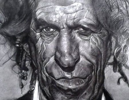 Retrato de Keith Richards, elaborado por José Luis Chautá, artista colombiano